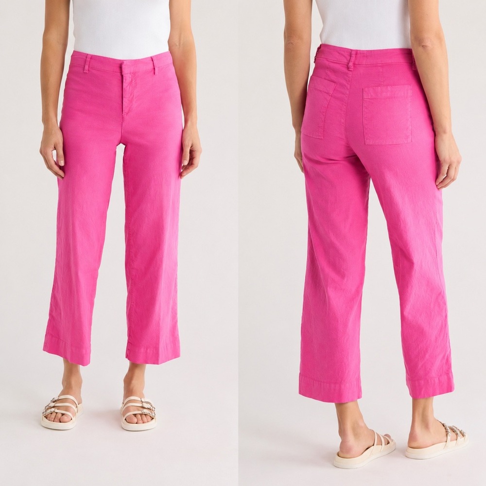 Frank & Eileen Wexford Pants 6 Guava Pink Linen Cotton Wide Leg Cropped USA